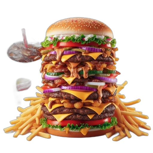 food, crown, animal, creature, 3d render, photorealistic, pixel art, burger transparent PNG cut-out