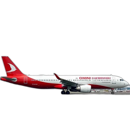 3d render, white, red, airplane, words, omni, air, international transparent PNG cut-out
