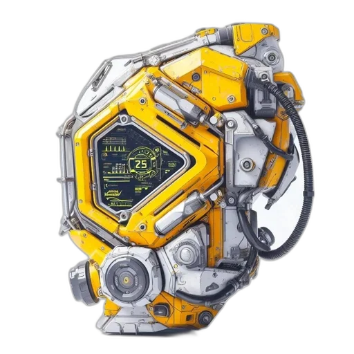 robot, weapon, jewelry, mask, 3d render, concept art, cyberpunk, advanced transparent PNG cut-out