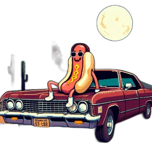 car, concept art, pixel art, cartoon, comic book art, neon lights, outer space, fire transparent PNG cut-out