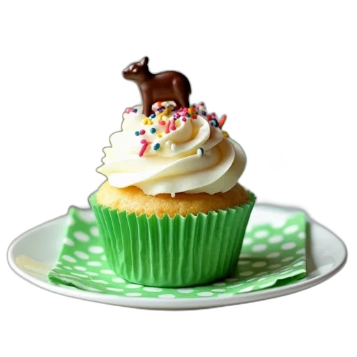 food, 3d render, photorealistic, green, cupcake, wrapper, white, frosting transparent PNG cut-out