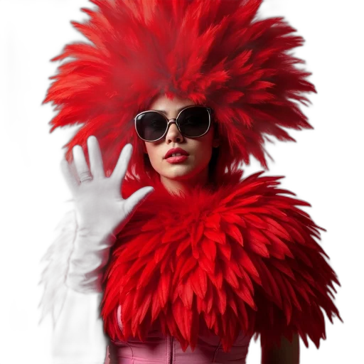 hat, hair, mask, crown, 3d render, concept art, photorealistic, red transparent PNG cut-out