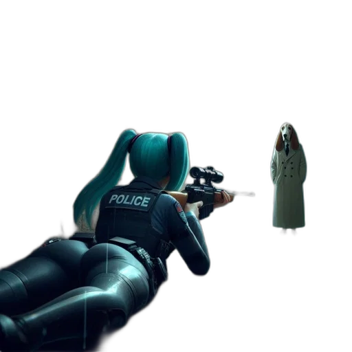 robot, weapon, creature, jacket, 3d render, concept art, cyberpunk, vaporwave transparent PNG cut-out