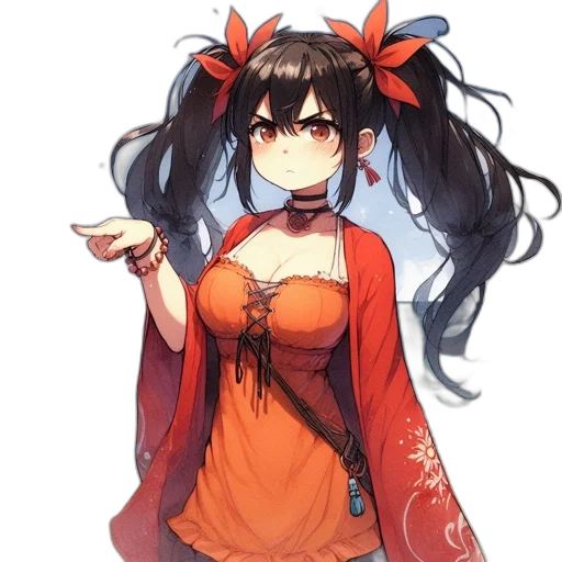 dress, staff, flower, weapon, anime, concept art, fantasy art, pixel art transparent PNG cut-out