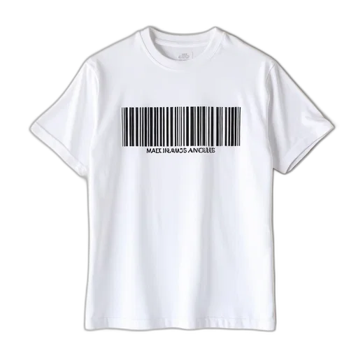 white, t-shirt, stylized, barcode, graphic, front, featuring, text transparent PNG cut-out