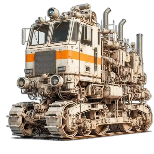 robot, weapon, car, 3d render, concept art, photorealistic, steampunk-style, train transparent PNG cut-out