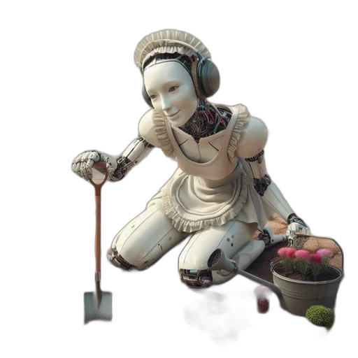 robot, staff, weapon, creature, 3d render, concept art, cyberpunk, fantasy art transparent PNG cut-out