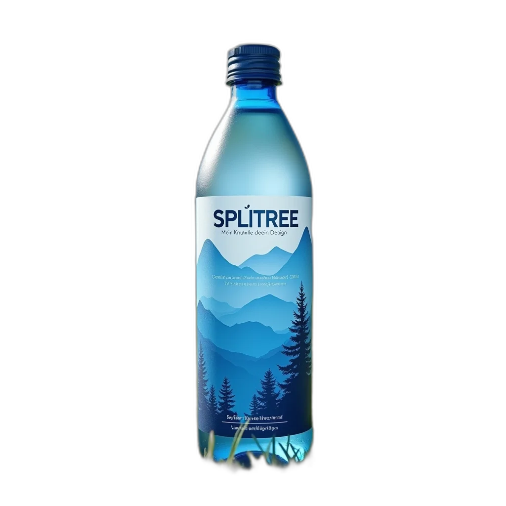 bottle, water, blue, label, featuring, brand, name, splitree transparent PNG cut-out