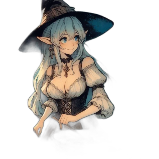 hat, staff, dress, dragon, fantasy art, concept art, watercolor, pixel art transparent PNG cut-out