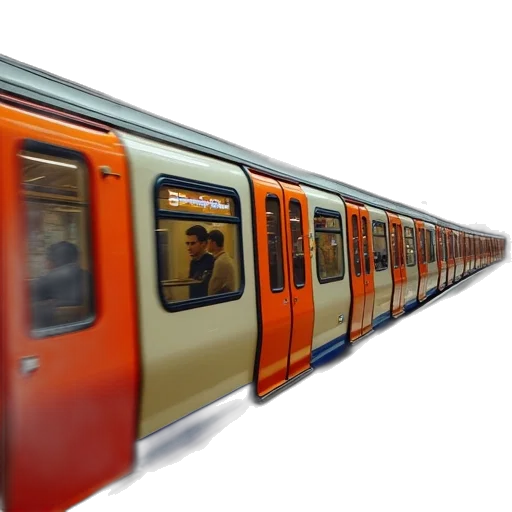 3d render, photorealistic, british, commuter, train, orange, line, platform transparent PNG cut-out