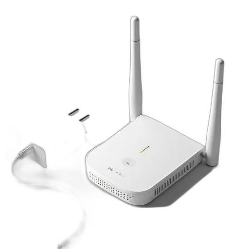 robot, 3d render, white, router, two, antennas, connected, power transparent PNG cut-out