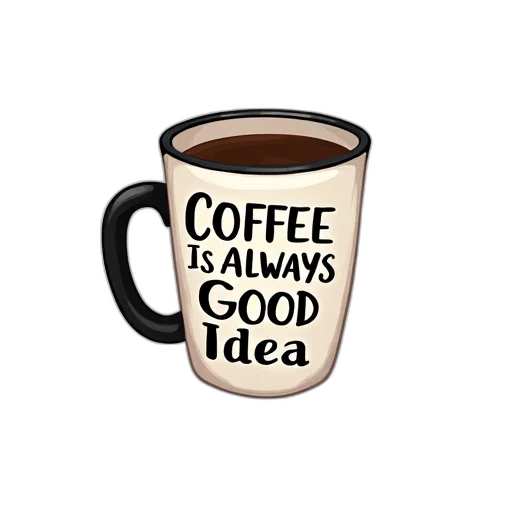 stylized, illustration, coffee, mug, phrase, always, good, idea transparent PNG cut-out