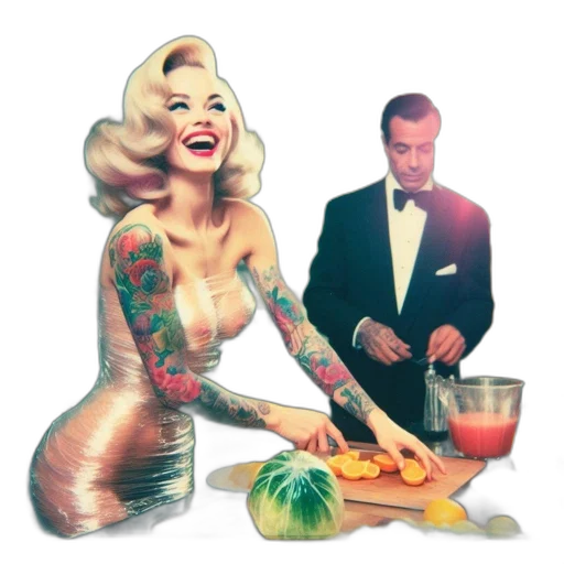food, concept art, neon lights, fire, woman, voluminous, waves, colorful transparent PNG cut-out
