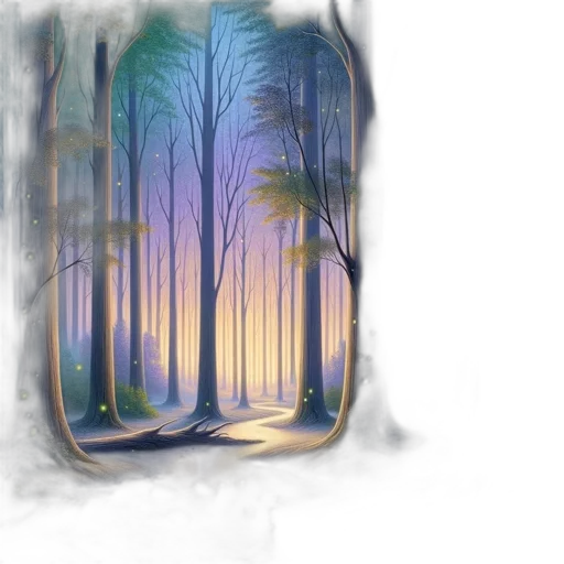 tree, fantasy art, concept art, watercolor, photorealistic, forest, fog, sunset transparent PNG cut-out