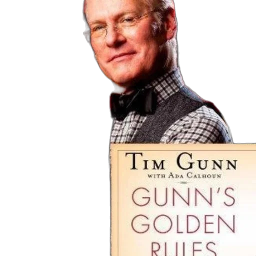 tim, gunn, holds, golden, apple, front, bookshelf, promoting transparent PNG cut-out