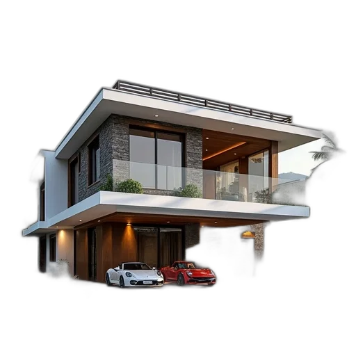 building, car, 3d render, photorealistic transparent PNG cut-out