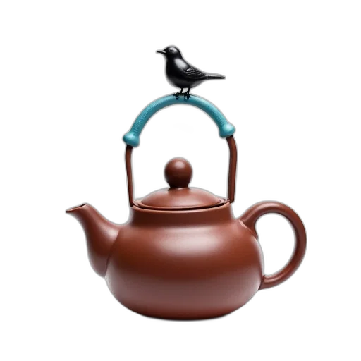 3d render, photorealistic, brown, ceramic, teapot, blue, handle, small transparent PNG cut-out