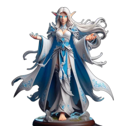 concept art, fantasy art, 3d render, blue, beautiful, glowing, elf-like, figure transparent PNG cut-out