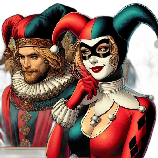 crown, mask, comic book art, fantasy art, concept art, 3d render, two, characters transparent PNG cut-out