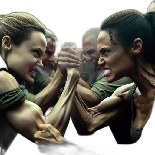 concept art, photorealistic, comic book art, 3d render, two, women, wrestle, intensely transparent PNG cut-out