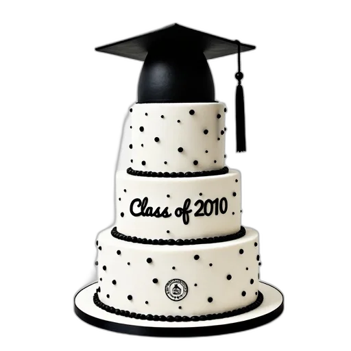 3d render, white, graduation, cake, black, cap, top, displayed transparent PNG cut-out