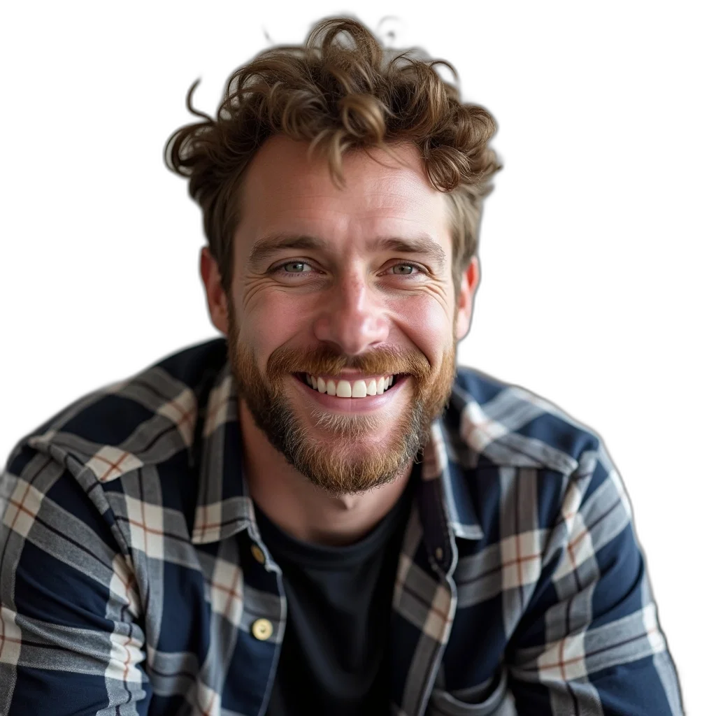 staff, face, jacket, hair, man, beard, mustache, smiling transparent PNG cut-out