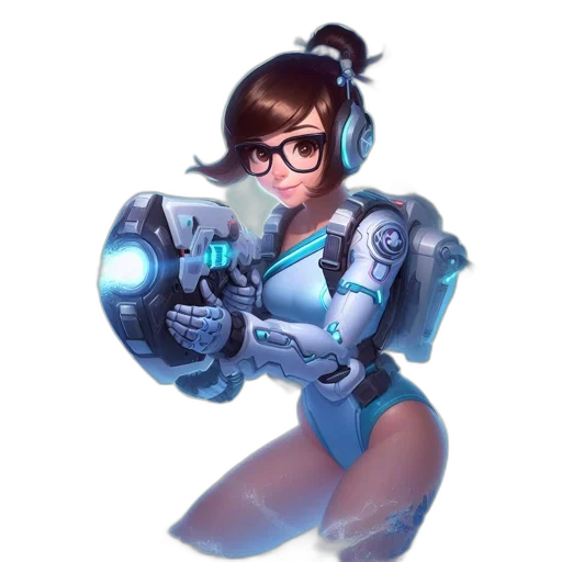 robot, weapon, staff, concept art, cyberpunk, fantasy art, pixel art, blue transparent PNG cut-out