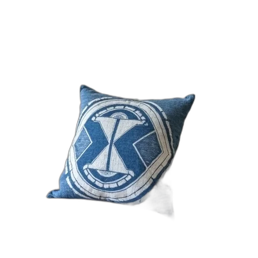 3d render, blue, white, geometric, patterned, pillow, circular, design transparent PNG cut-out