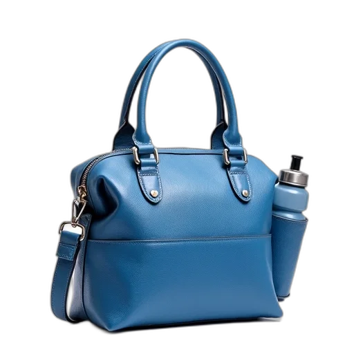 blue, leather, handbag, textured, pattern, silver, zipper, displayed transparent PNG cut-out