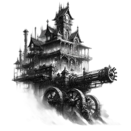 weapon, building, robot, dragon, concept art, fantasy art, pixel art, comic book art transparent PNG cut-out