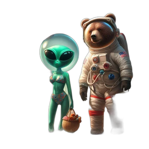 robot, creature, concept art, 3d render, fantasy art, comic book art, outer space, green transparent PNG cut-out