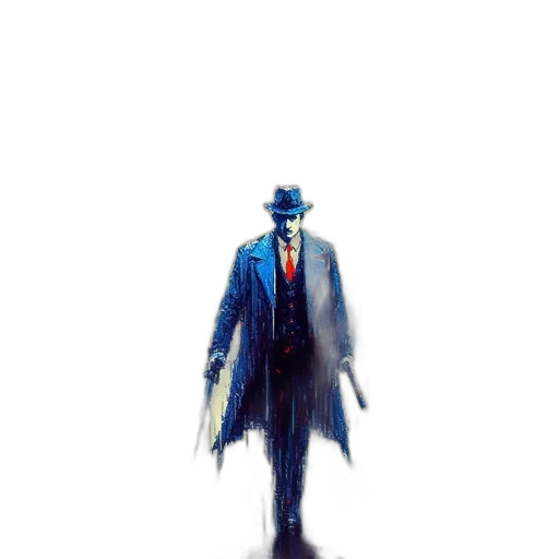 hat, robot, staff, umbrella, concept art, pixel art, comic book art, watercolor transparent PNG cut-out
