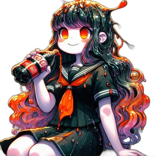 staff, hair, bottle, dress, pixel art, anime, concept art, cyberpunk transparent PNG cut-out