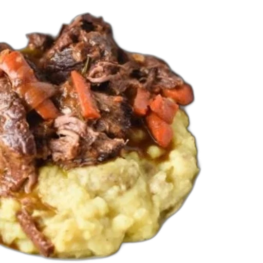 food, hearty, bowl, braised, beef, carrots, served, over transparent PNG cut-out
