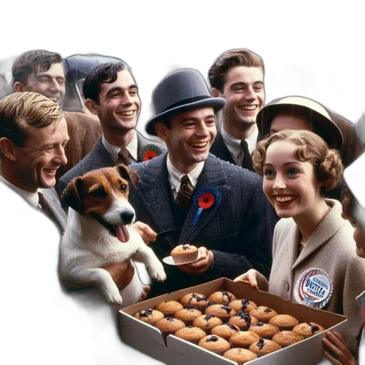 staff, food, hat, umbrella, photorealistic, city street, group, people transparent PNG cut-out