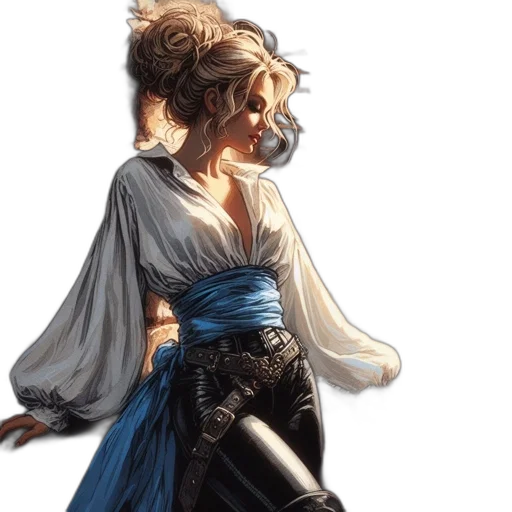 dress, sword, concept art, fantasy art, photorealistic, comic book art, blue, dark transparent PNG cut-out