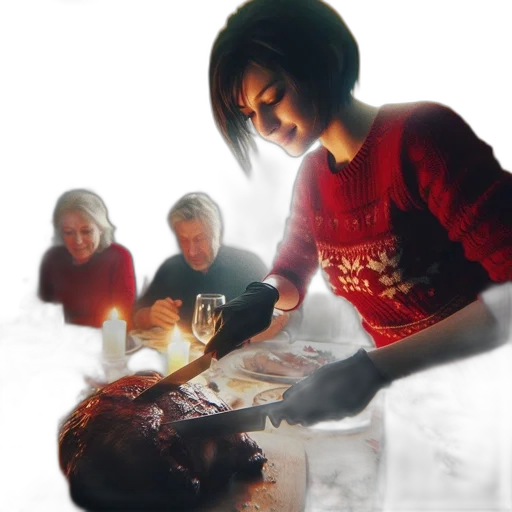 food, photorealistic, fire, underwater, festive, setting, young, woman transparent PNG cut-out