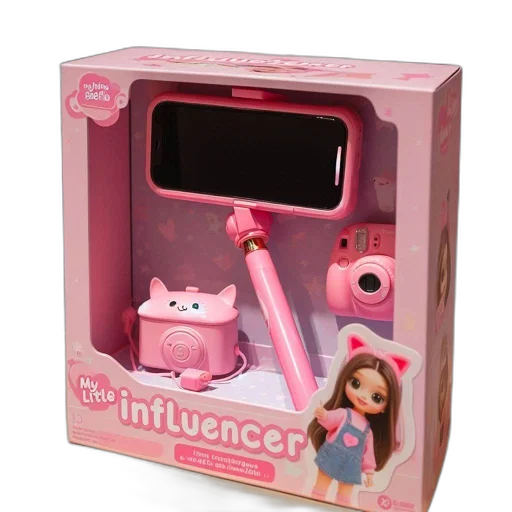 furniture, pink, box, labeled, little, influencer, contains, selfie transparent PNG cut-out
