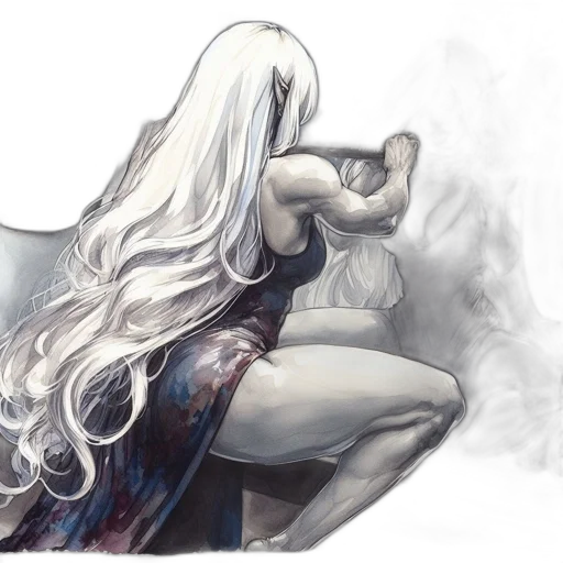 dragon, dress, hair, weapon, fantasy art, concept art, watercolor, comic book art transparent PNG cut-out