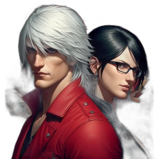 face, jacket, concept art, photorealistic, fantasy art, comic book art, red, two transparent PNG cut-out
