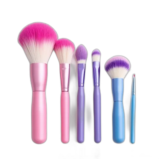 3d render, pastel, colorful, neon, blue, set, makeup, brushes transparent PNG cut-out