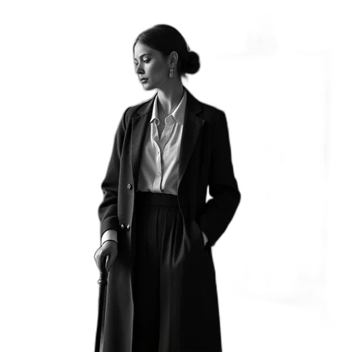 jacket, staff, dress, jewelry, dark, monochrome, black, white transparent PNG cut-out