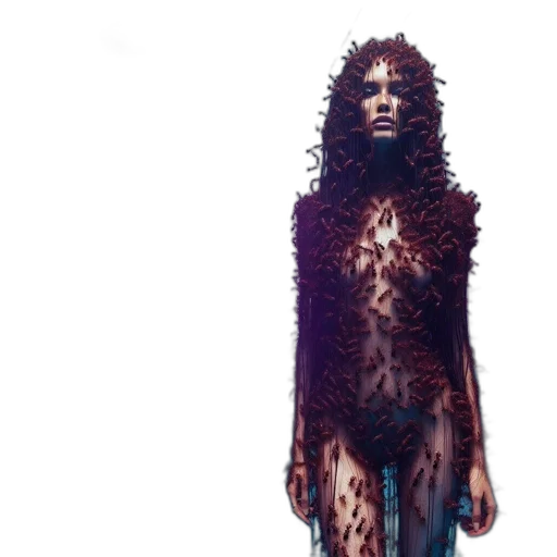 dress, hair, creature, concept art, fantasy art, comic book art, pixel art, dark transparent PNG cut-out