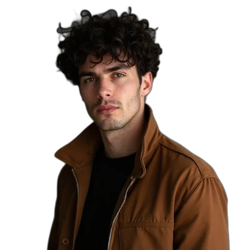 jacket, hair, staff, face, photorealistic, concept art, cartoon, earth tones transparent PNG cut-out