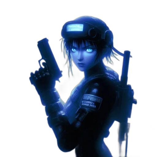 robot, weapon, staff, cyberpunk, concept art, comic book art, pixel art, outer space transparent PNG cut-out