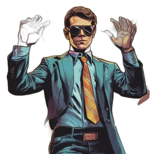 jacket, staff, comic book art, concept art, cartoon, vaporwave, man, suit transparent PNG cut-out