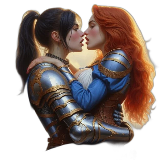 fantasy art, concept art, comic book art, oil painting, golden, two, women, armor transparent PNG cut-out