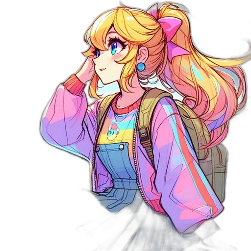 jacket, dress, robot, hair, anime, vaporwave, pixel art, watercolor transparent PNG cut-out