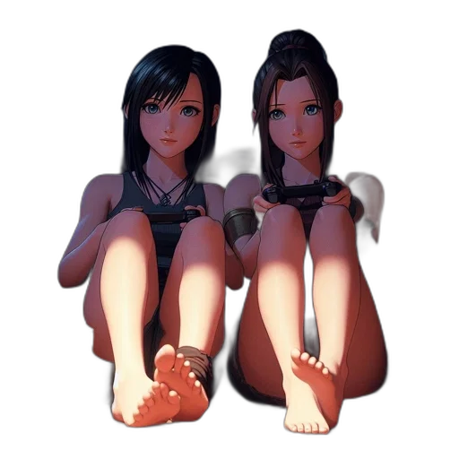 shoes, 3d render, concept art, pixel art, photorealistic, two, female, characters transparent PNG cut-out
