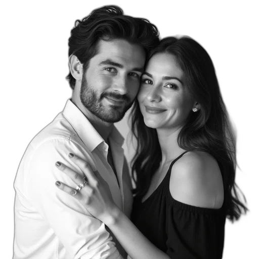 photorealistic, pencil sketch, oil painting, black, white, photo, couple, embracing transparent PNG cut-out